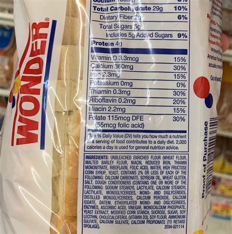 Wonder bread nutrition