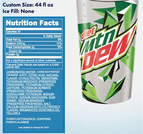 Diet mountain dew nutrition facts