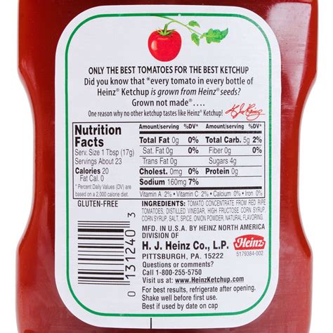 Heinz ketchup nutrition label